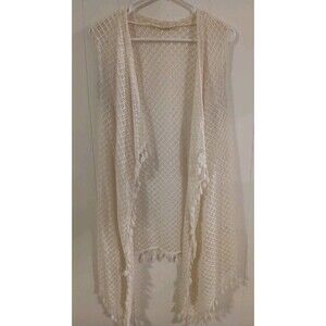 Entro Lace Duster Kimono Beige Tan Fringe Boho Cottage Beach Open Front -Small